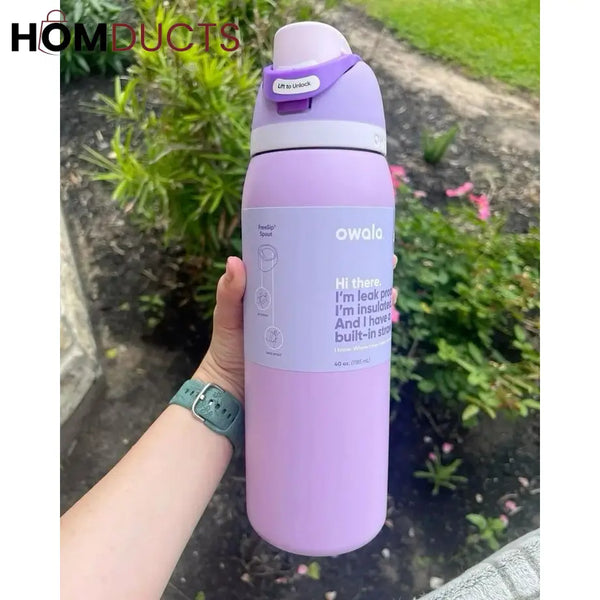 Owala 40 oz Stainless Steel Insulated Water Bottle with Built-In Straw – Leak-Proof & BPA-Free – Pastel Pink & White