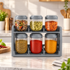 6-Piece Double-Tier Spice Jar Organizer Set with Rack lifestyle image