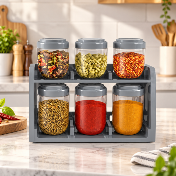 6-Piece Double-Tier Spice Jar Organizer Set with Rack lifestyle image
