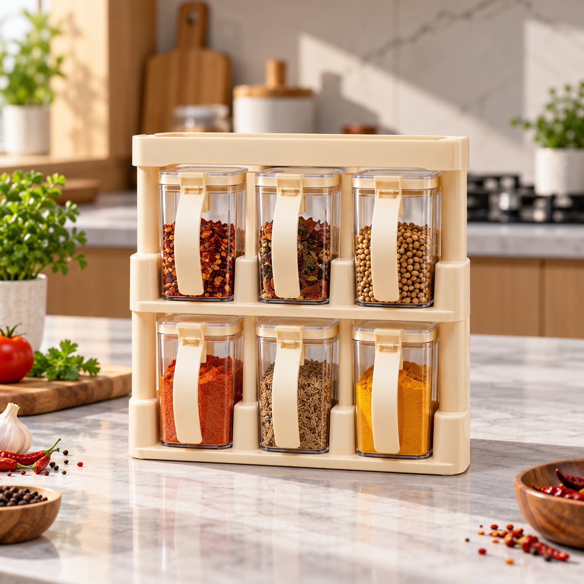 6-Piece Master Chef Spice Jar Organizer Set with Rack lifestyle image