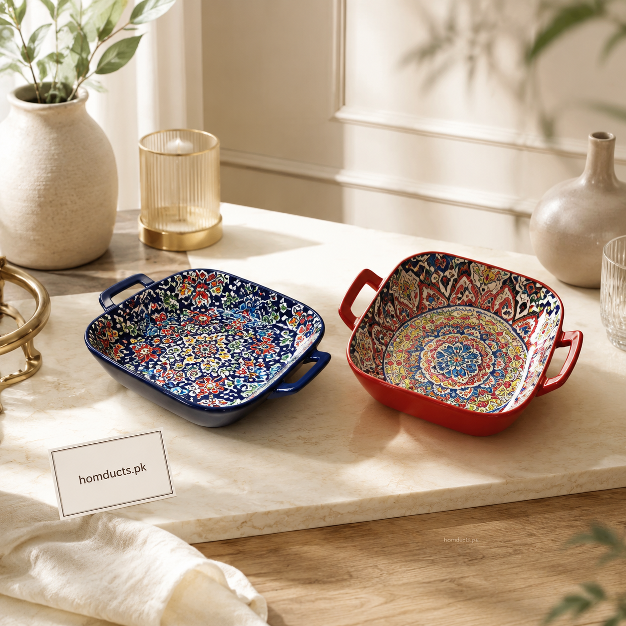 Premium 9.5-Inch Square Decorative Ceramic Bowl