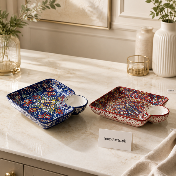 Premium Ceramic Fries Dish with Sauce Compartment