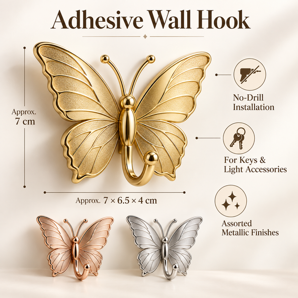 Butterfly adhesive wall hook dimensions and features