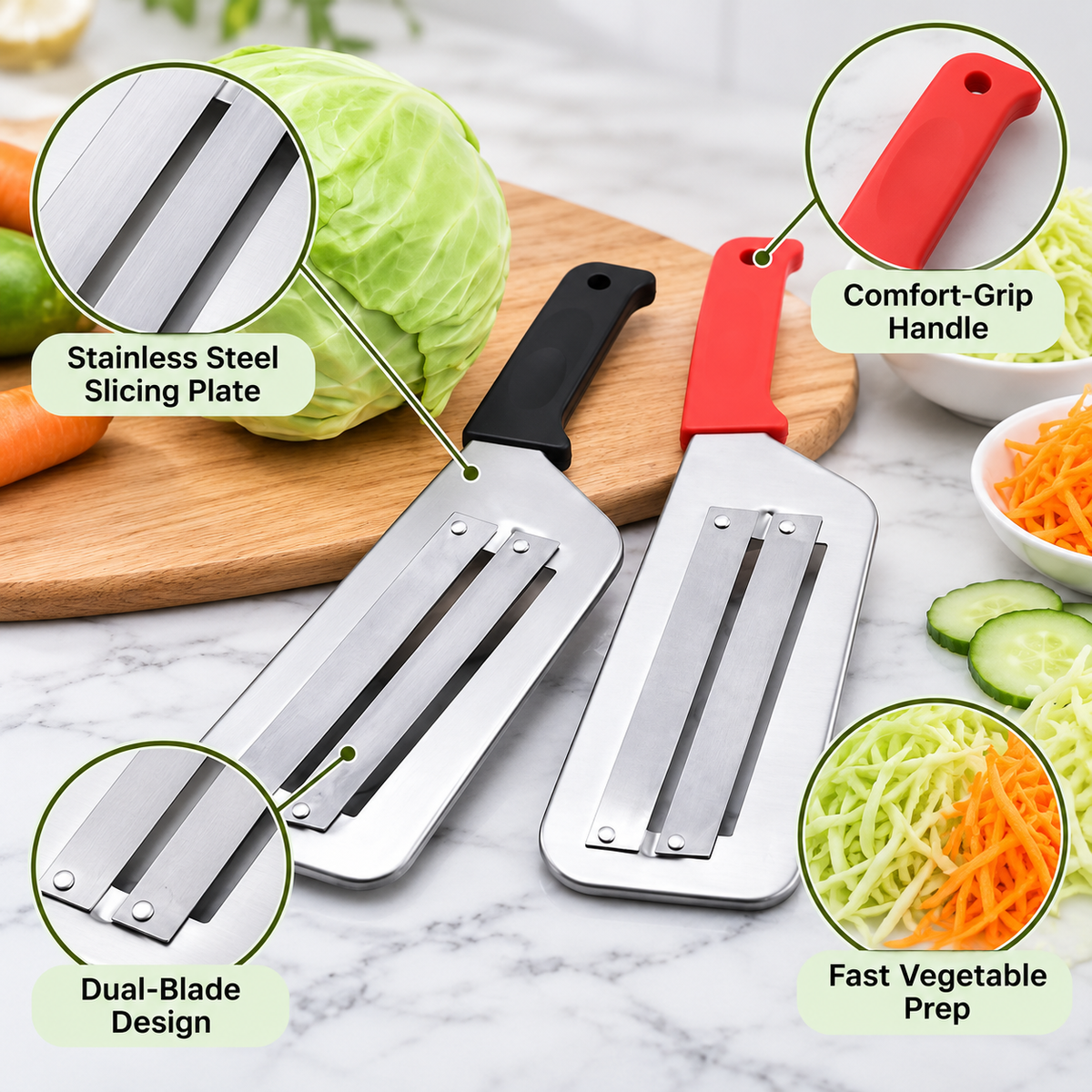 Stainless Steel Cabbage & Vegetable Slicer with Handle feature details