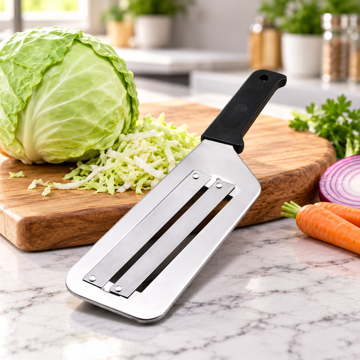 Stainless Steel Cabbage & Vegetable Slicer with Handle lifestyle image