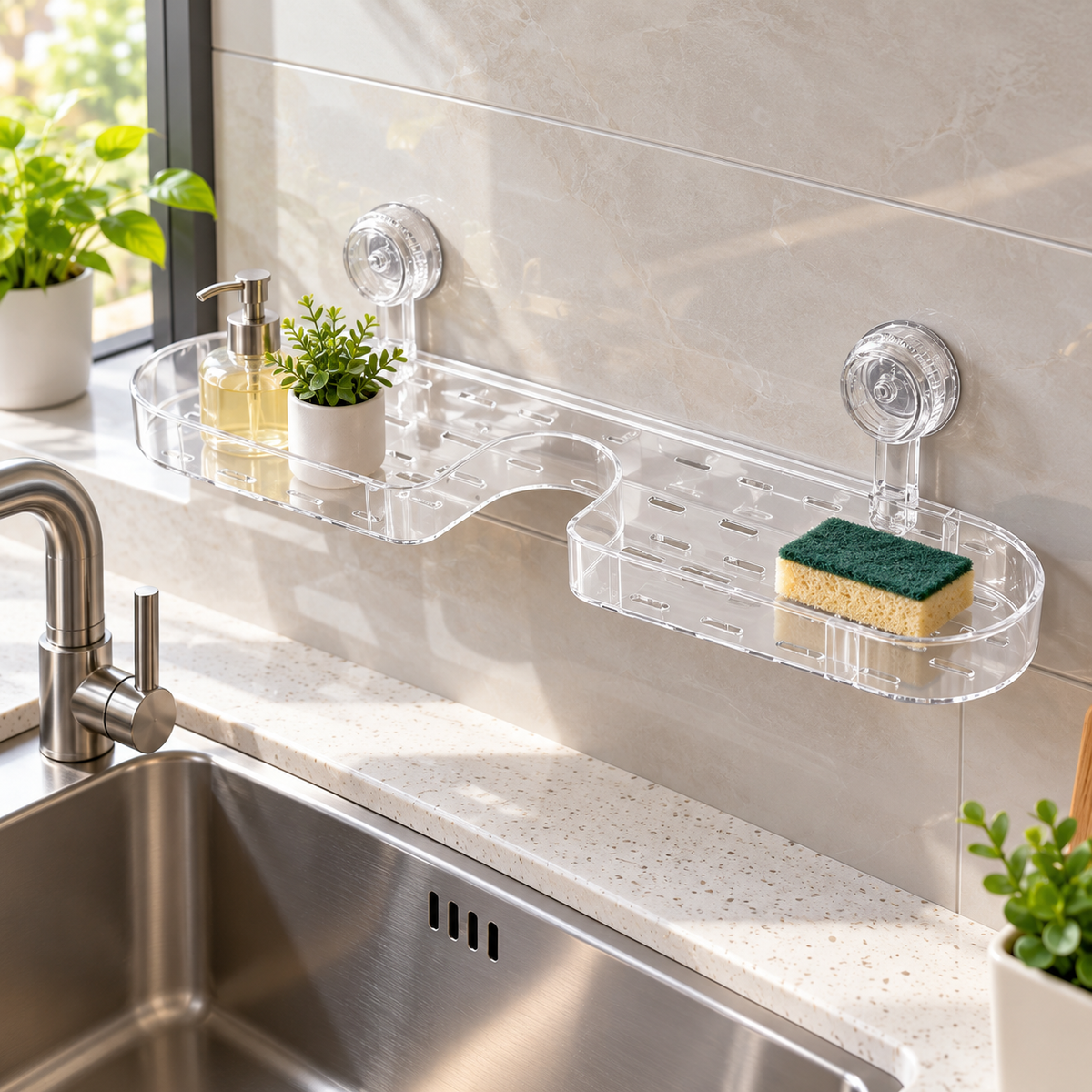 50cm Wall-Mounted Acrylic Over-Sink Organizer Shelf lifestyle image