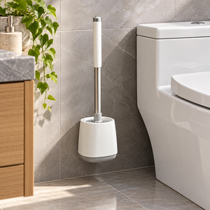 Adhesive Wall-Mounted Toilet Brush with Stainless Steel Handle lifestyle image