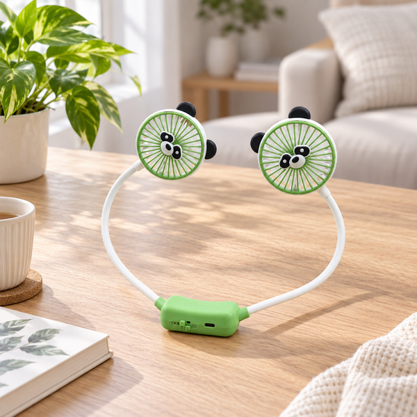 Panda dual-head wearable neck fan