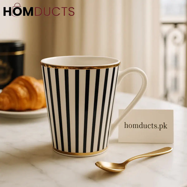 Parisian Elegance Black & Gold Striped Ceramic Mug