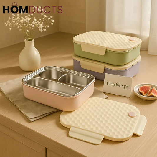 Pastel Luxe Bento Lunchbox – 3-Compartment Stainless Steel Food Container