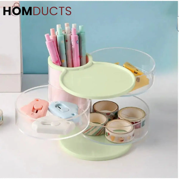 Pastel Rotating Makeup Organizer with Brush Holder