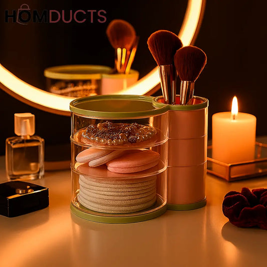 Pastel Rotating Makeup Organizer with Brush Holder