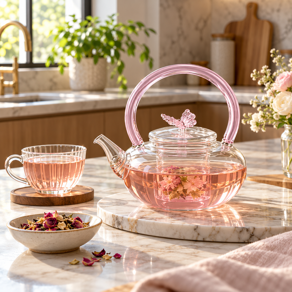 Glass tea kettle with removable infuser