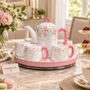 Pink Pastel Floral Revolving Tea Set – 9 Pieces