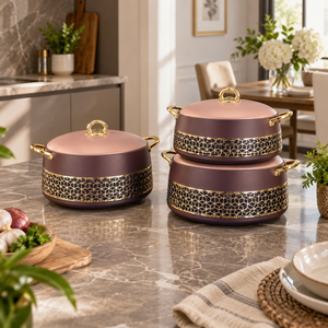 Pink and purple three-piece insulated hot pot set