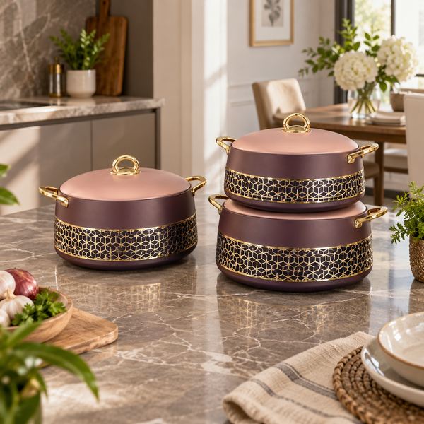 Pink and purple three-piece insulated hot pot set