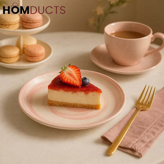 Pink Swirl Ceramic Dessert Plate – Elegant High Tea Tableware