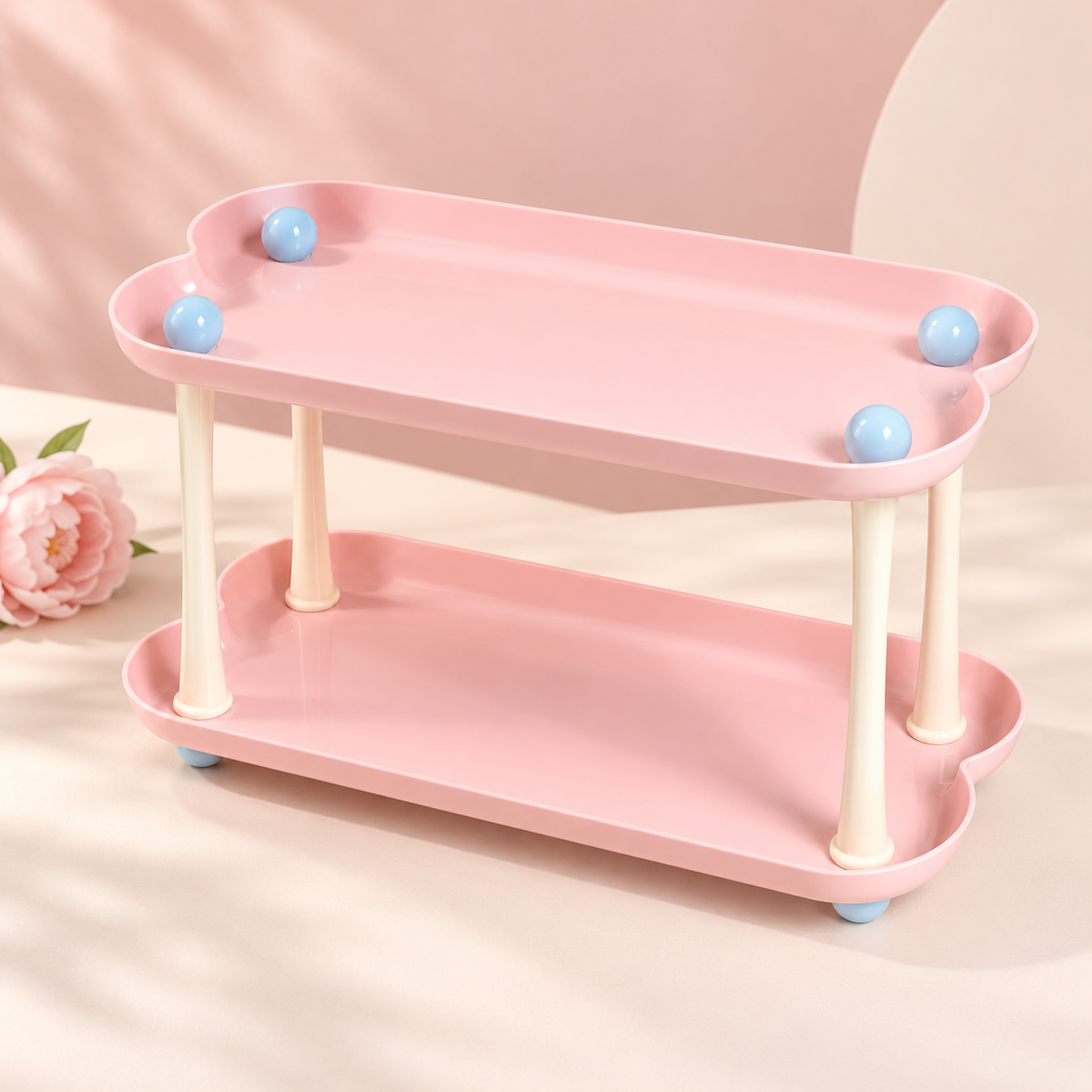 Pink two-tier cloud rectangle organizer clean product view