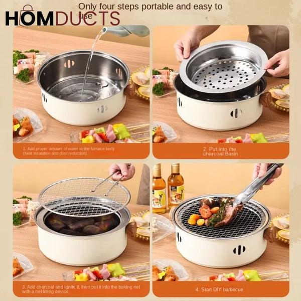 Portable Charcoal Grill with Wood Handles – Outdoor Tabletop BBQ for Camping & Picnics