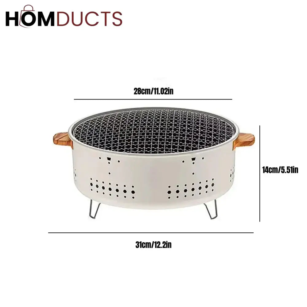 Portable Charcoal Grill with Wood Handles – Outdoor Tabletop BBQ for Camping & Picnics