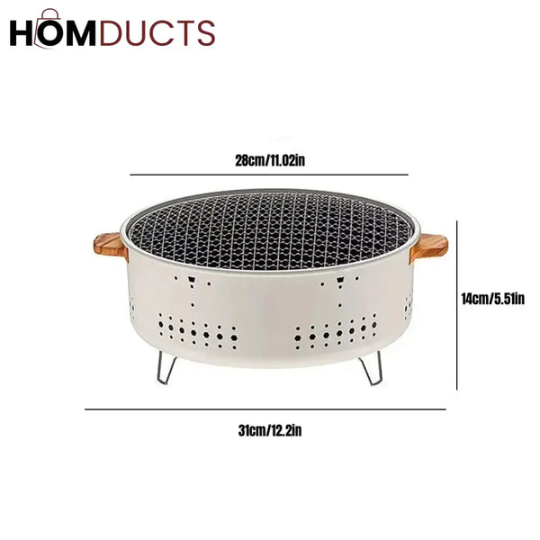 Portable Charcoal Grill with Wood Handles – Outdoor Tabletop BBQ for Camping & Picnics