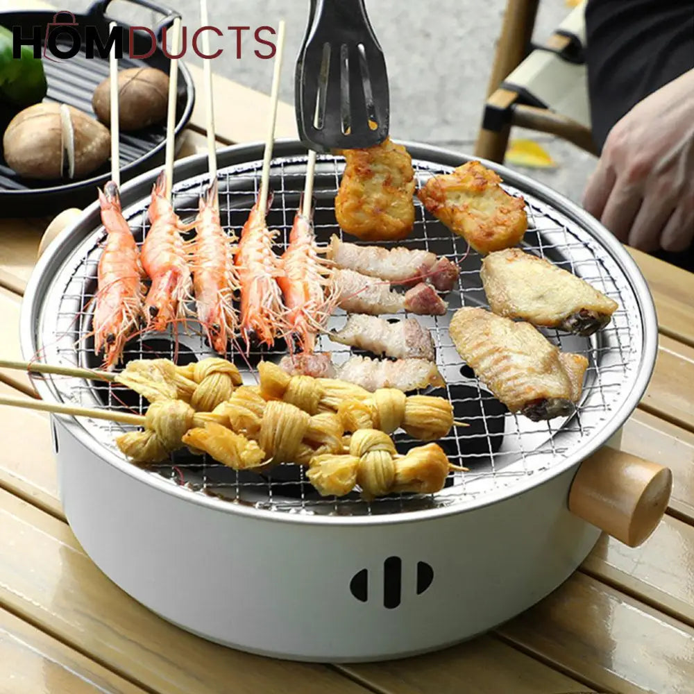 Portable Charcoal Grill with Wood Handles – Outdoor Tabletop BBQ for Camping & Picnics