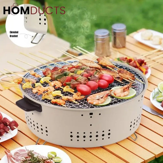 Portable Charcoal Grill with Wood Handles – Outdoor Tabletop BBQ for Camping & Picnics