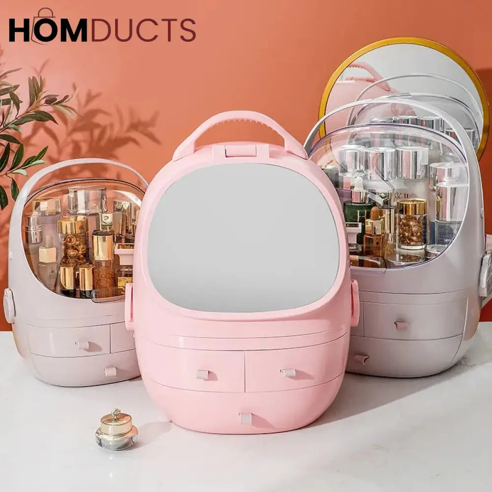 Portable Cosmetic Organizer With Led Light Mirror J & C