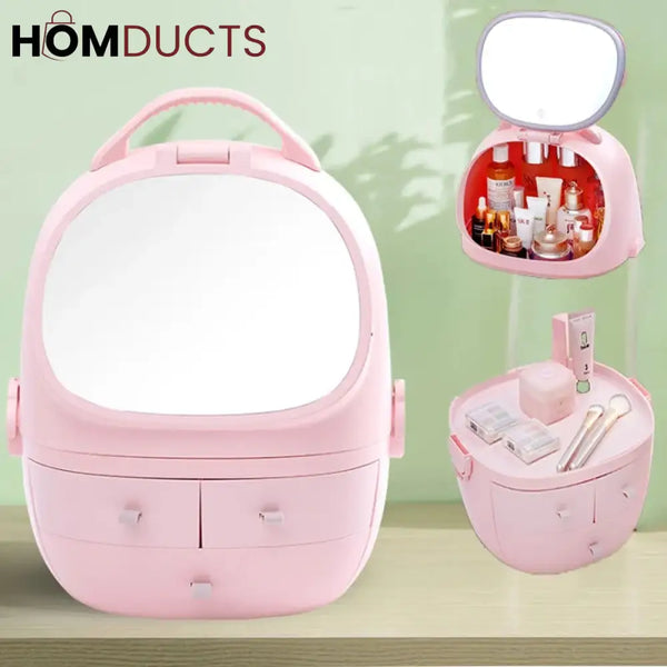 Portable Cosmetic Organizer With Led Light Mirror J & C