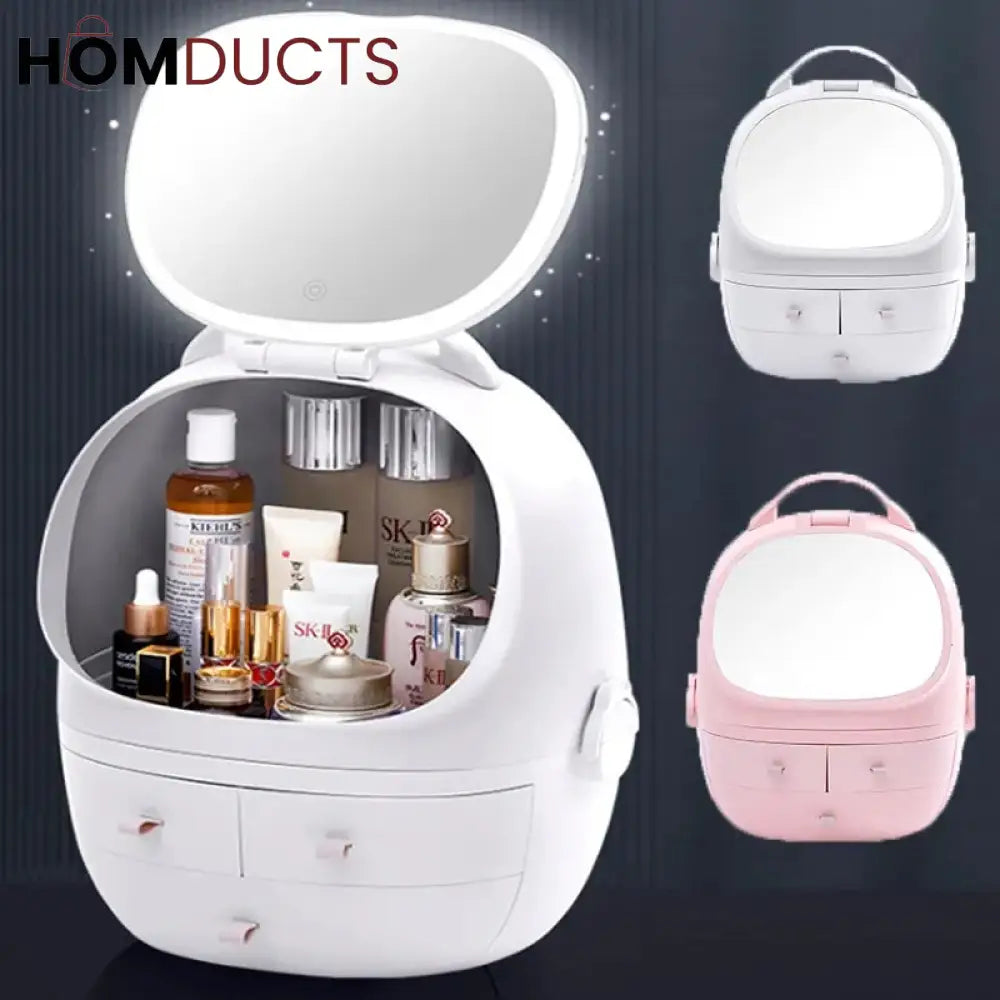 Portable Cosmetic Organizer With Led Light Mirror J & C