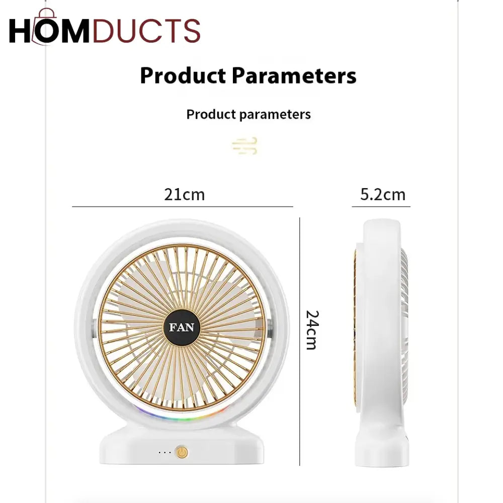 Portable Desktop Fan with LED Light - Perfect for Dorms & Offices
