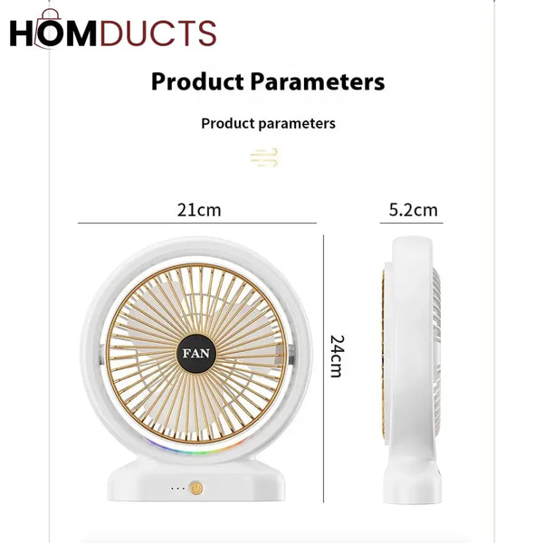 Portable Desktop Fan with LED Light - Perfect for Dorms & Offices