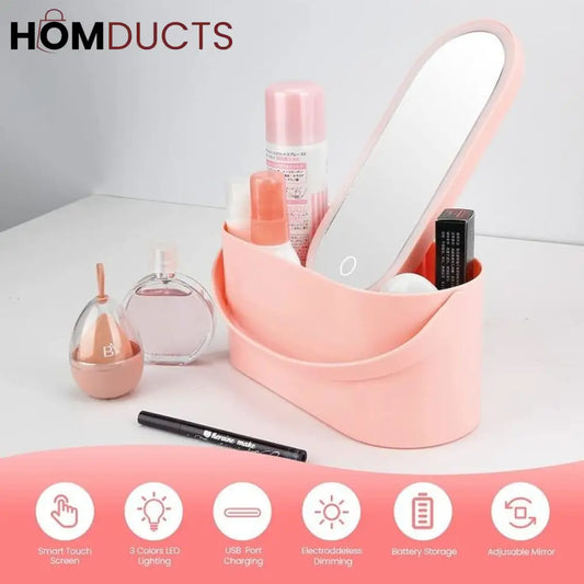 Portable Makeup Box With Led Mirror J & C Organizer