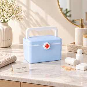 Blue portable medicine and first-aid storage box with carry handle