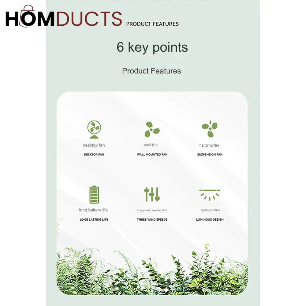 Portable Mini Fan with Super Wind Power, 3-Speed & LED Torch