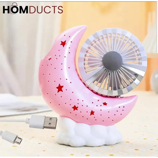 Portable Moon Shaped Fan With Multipurpose Holdern