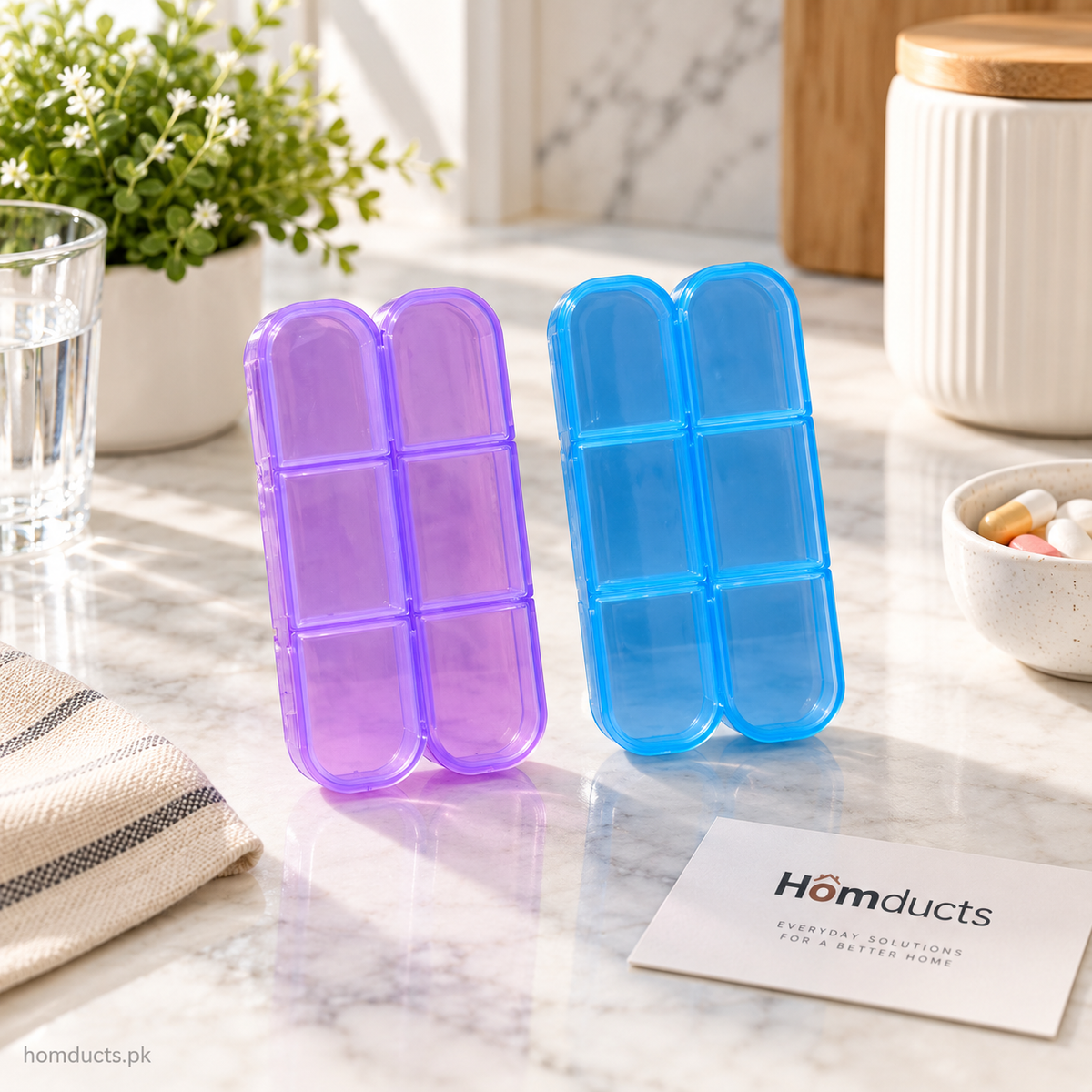 Portable compartment pill organizer box 2 piece set