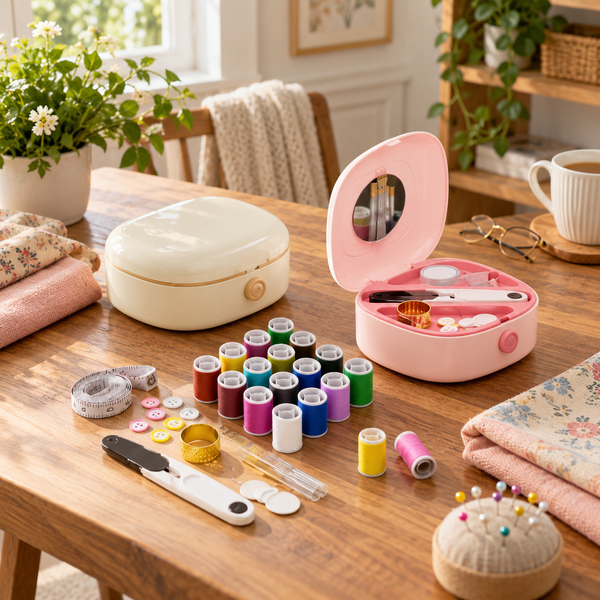 Portable sewing kit box with accessories