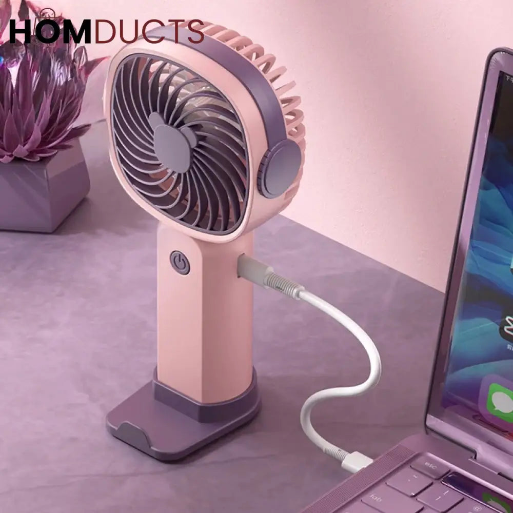 Portable USB Rechargeable Mini Fan with Phone Holder | Fast Charging Handheld Travel & Office Fan
