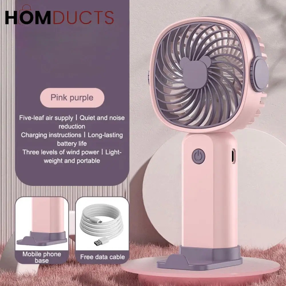 Portable USB Rechargeable Mini Fan with Phone Holder | Fast Charging Handheld Travel & Office Fan