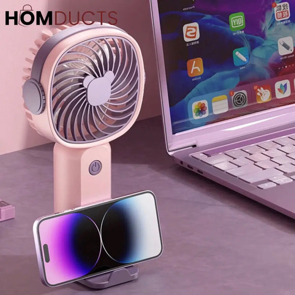 Portable USB Rechargeable Mini Fan with Phone Holder | Fast Charging Handheld Travel & Office Fan