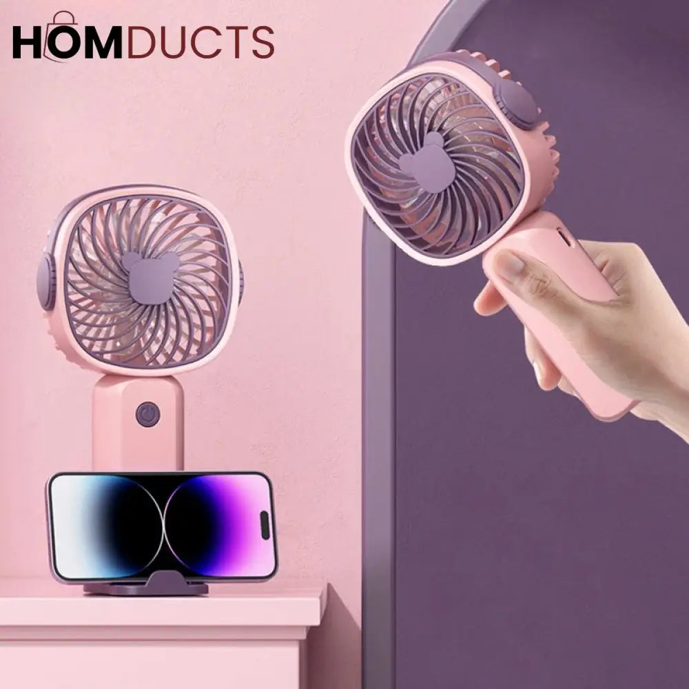 Portable USB Rechargeable Mini Fan with Phone Holder | Fast Charging Handheld Travel & Office Fan