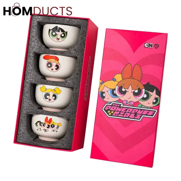 Powerpuff Girls Kawaii Ceramic Bowl Set - Gift Boxed Tableware (4 Bowls)