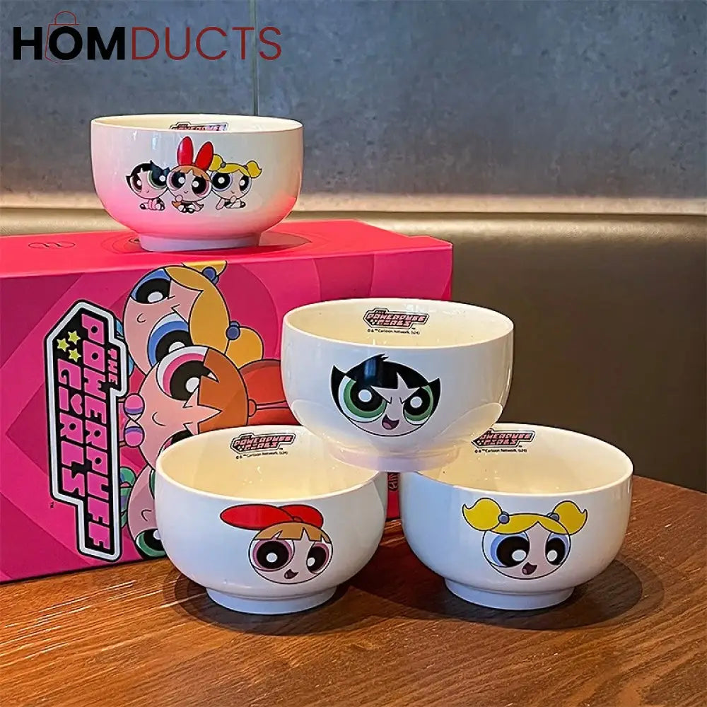 Powerpuff Girls Kawaii Ceramic Bowl Set - Gift Boxed Tableware (4 Bowls)