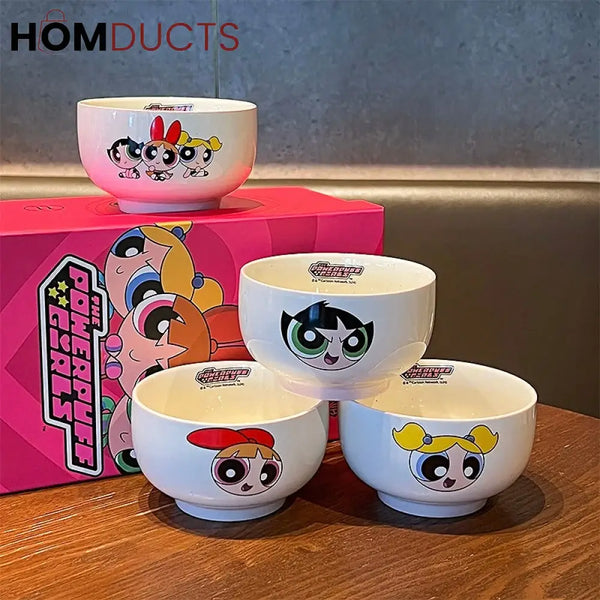 Powerpuff Girls Kawaii Ceramic Bowl Set - Gift Boxed Tableware (4 Bowls)