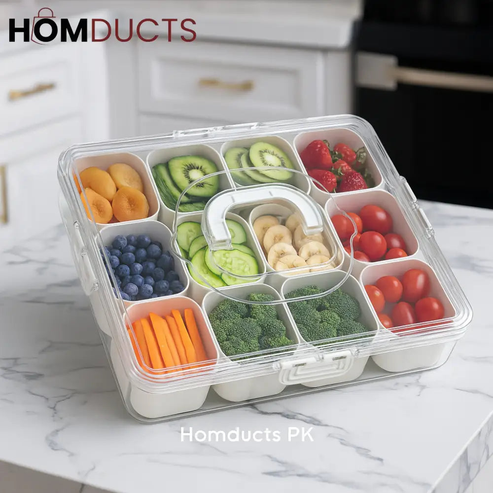 Premium 12-Grid Fresh Storage Box with Lid – Multipurpose Food Organizer
