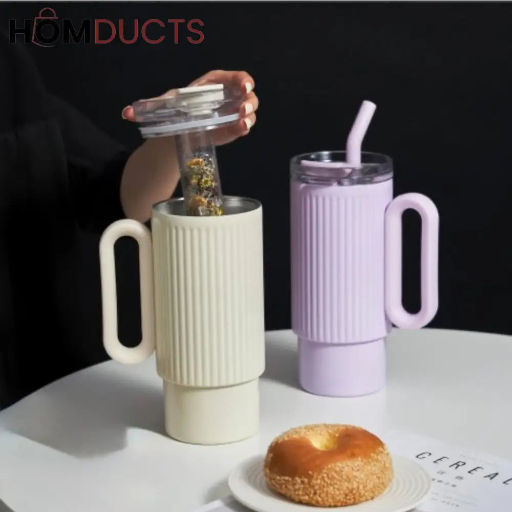 Premium 1200ml Insulated Stainless Steel Tumbler with Handle & Straw