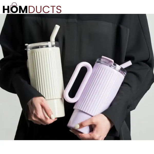 Premium 1200ml Insulated Stainless Steel Tumbler with Handle & Straw