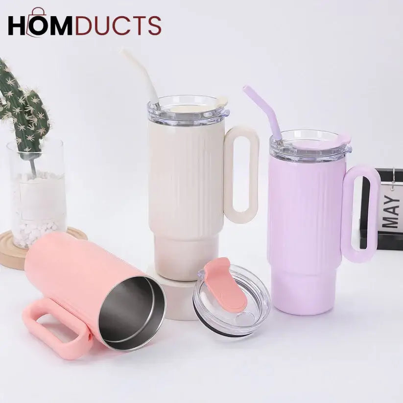 Premium 1200ml Insulated Stainless Steel Tumbler with Handle & Straw