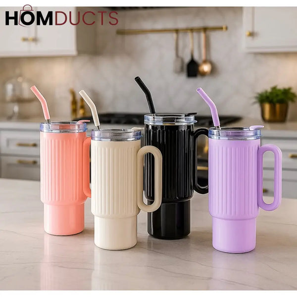 Premium 1200ml Insulated Stainless Steel Tumbler with Handle & Straw